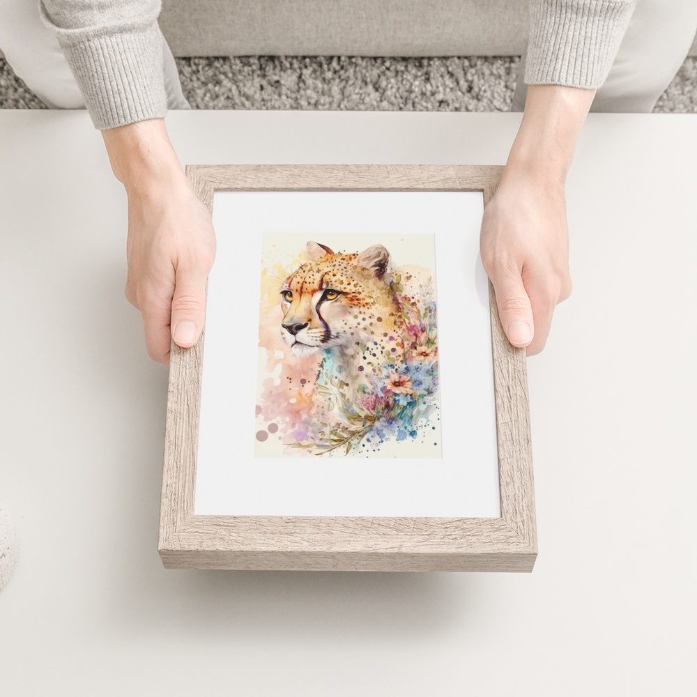 Cute Floral Cheetah Watercolor Wall Art Illustration Print Poster Card Unframed - Picture 7 of 8